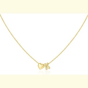 Heart Initial Necklace 14K Gold Plated Christmas Stocking Stuffer for Teens K - 1 of 4