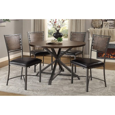 NicBex 45" Round Dining Table Set for 4 Industrial Style Dining Table Metal Frame with 4 Faux Leather Chairs for Kitchen