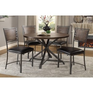 NicBex 45" Round Dining Table Set for 4 Industrial Style Dining Table Metal Frame with 4 Faux Leather Chairs for Kitchen - 1 of 4