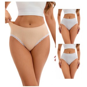 INSPIRE CHIC 3 Packs Women's Lace Trim Underwear Mid-Waisted Butt Lifter No Trace Briefs Panties - 1 of 4