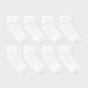 Toddler 8pk Turn Cuff Socks - Dealworthy™ White - 1 of 3