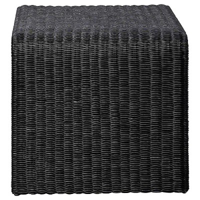 Black Woven Rattan and Metal Square End Table