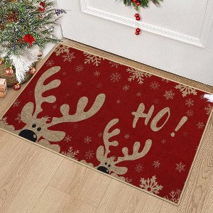 Christmas Doormat Xmas Deer and Snowflake Print Door Mat Entryway Floor Mats - 1 of 4