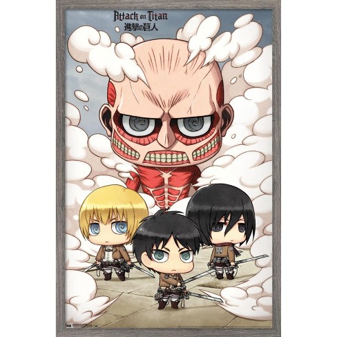 Trends International Attack On Titan Chibi Group Framed Wall Poster Prints Barnwood Framed Version 22 375 X 34 Target