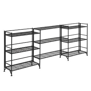 Breighton Home 32.5" Xtra Storage 3 Tier Wide Folding Metal Shelves with Set of 3 Deluxe Extension Shelves in Black - 1 of 4