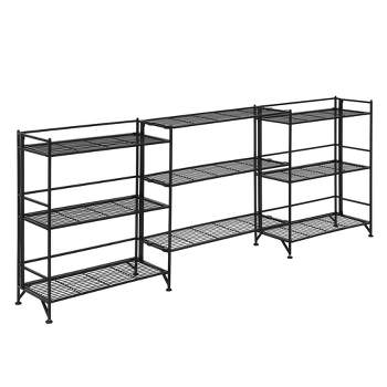 Breighton Home 32.5" Extra Storage 3 Tier Wide Folding Metal Shelves with Set of 3 Deluxe Extension Shelves Black