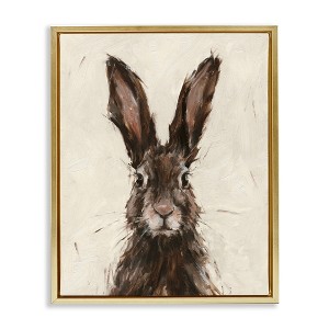 Stupell Industries Brown European Rabbit Hare Floating Frame Canvas Art, Gold, 17" x 21" - 1 of 4