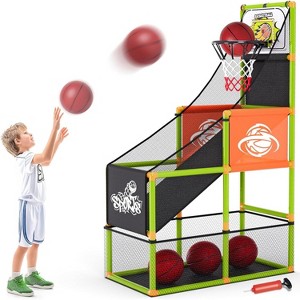 Arcade Style Basketball Set Adjustable Hoop 4 Balls Pump Indoor Outdoor Toy for Kids Ages 3-12 - 1 of 4