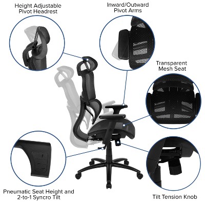 Ergonomic High-Back Swivel Task Chair with Adjustable Arms in Black