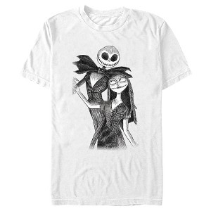 Men's The Nightmare Before Christmas Jack and Sally Black and White Dance Sketch T-Shirt - 1 of 4