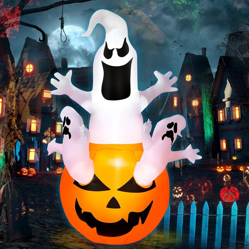 Costway 6FT Halloween Inflatable Ghost Pumpkin-Halloween Blow Up Yard Decoration, 1 of 10