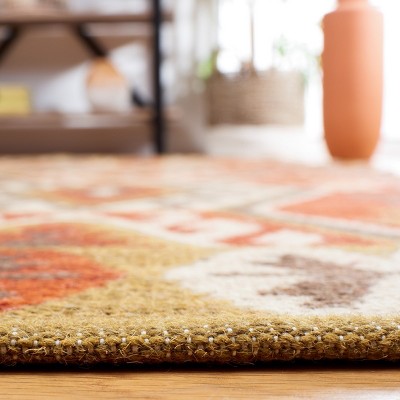 Red and Olive 6' x 6' Square Handwoven Wool Kilim Area Rug