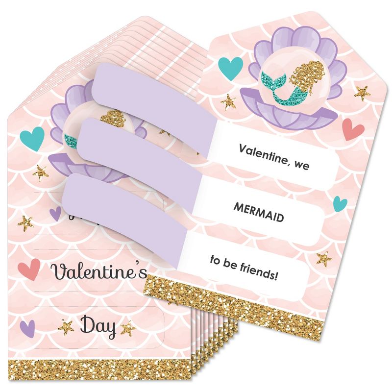 Big Dot of Happiness Let's Be Mermaids - Under the Sea Cards for Kids - Happy Valentine's Day Pull Tabs - Set of 12, 1 of 8