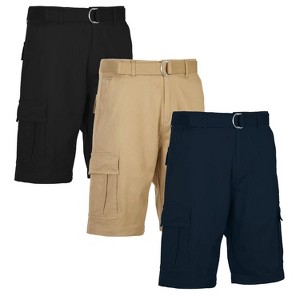 Blu Rock Men's Modern Fit  Cotton Flex Stretch Cargo Shorts With Belt- 3 Pack - 1 of 4