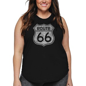LA Pop Art Women's Word Art Tank Top - CITIES ALONG THE LEGENDARY ROUTE 66 - 1 of 4