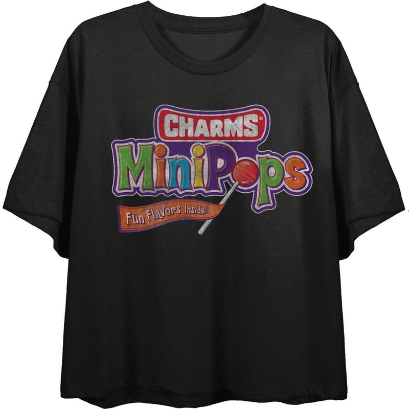 Charms Mini-Pops Distressed Logo Women's Black Cropped Tee, 1 of 3