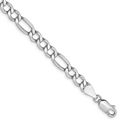 Black Bow Jewelry 5.35mm, 14k White Gold, Hollow Figaro Chain Bracelet