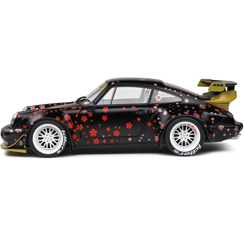 2021 RWB Aoki Matt Black with Cherry Blossom Graphics "Rauh WeltBegriff" 1/18 Diecast Model Car by Solido, 3 of 6