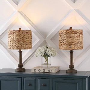 Set of 2 21.25"Leona Rustic Farmhouse Handwoven Rattan/Resin Table Lamps (Includes LED Light Bulb) Brown Wood Finish - JONATHAN Y: Boho Style - 1 of 4