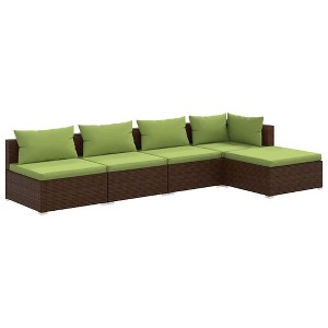 vidaXL Garden Lounge Set Brown with green cushions - 1 of 4