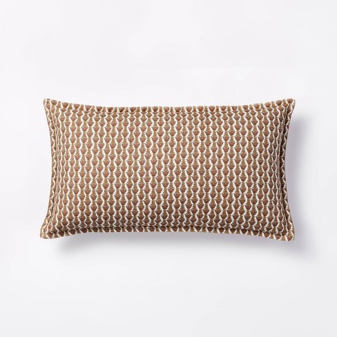 Oblong Wood Block Floral Decorative Throw Pillow Camel/Mauve - Threshold™ designed with Studio McGee - image 1 of 4