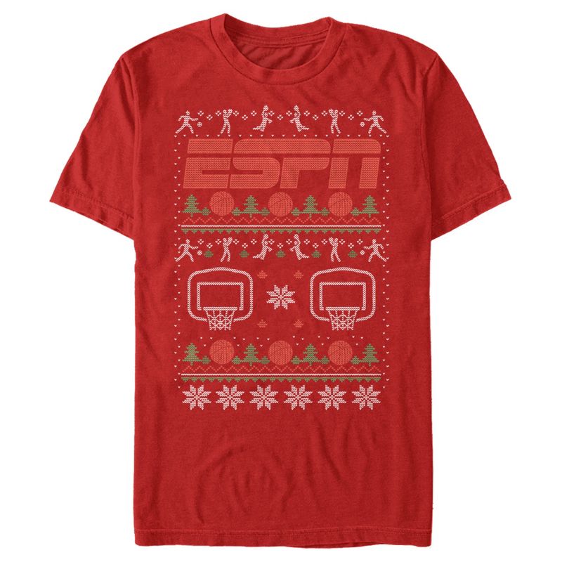 Men's ESPN Basketball Christmas Sweater T-Shirt, 1 of 6