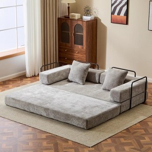 Flannel Floor Sofa Bed - Convertible Lounger with Back Support Pillows for Living & Bedroom - 1 of 4