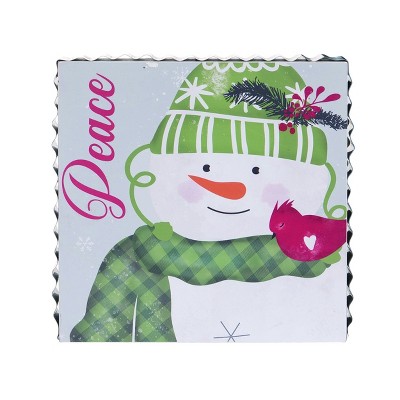 Transpac Wood 8 in. Multicolor Christmas Snowman Block