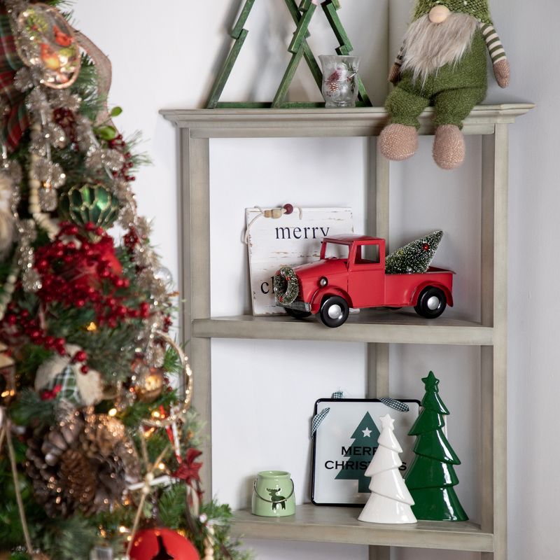 Northlight 13.25" Red Iron Truck with Green Frosted Tree and Wreath Christmas Tabletop Decoration, 3 of 9