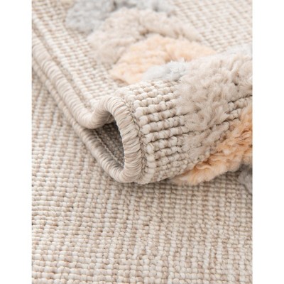 Ivory and Beige Floral Rectangular Kids Rug, 4' x 6'