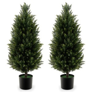 Costway 1/2 Pack 37.5" Artificial Topiary Cedar Tree with Cement Plastic Pot & Realistic Moss - 1 of 4