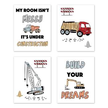Sweet Jojo Designs Boy Unframed Wall Art Prints for Décor Construction Truck Red Blue and Grey 4pc
