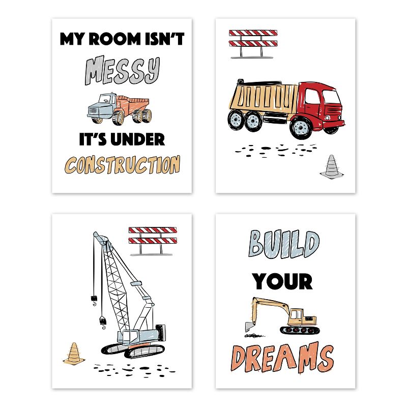 Sweet Jojo Designs Boy Unframed Wall Art Prints for Décor Construction Truck Red Blue and Grey 4pc, 1 of 6
