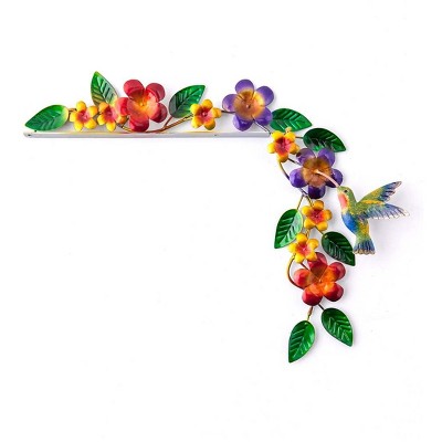 Wind & Weather Handcrafted Colorful Metal Hummingbird and Flowers Door Crawler