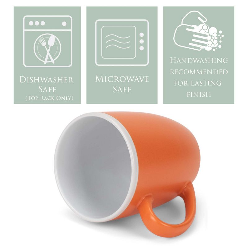 Elanze Designs Solid Color Orange White Interior 16 ounce Matte Ceramic Mugs Matching Set of 4, 3 of 6