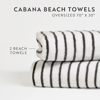Gray and White Striped Cotton Cabana Beach Towels - Set of 2