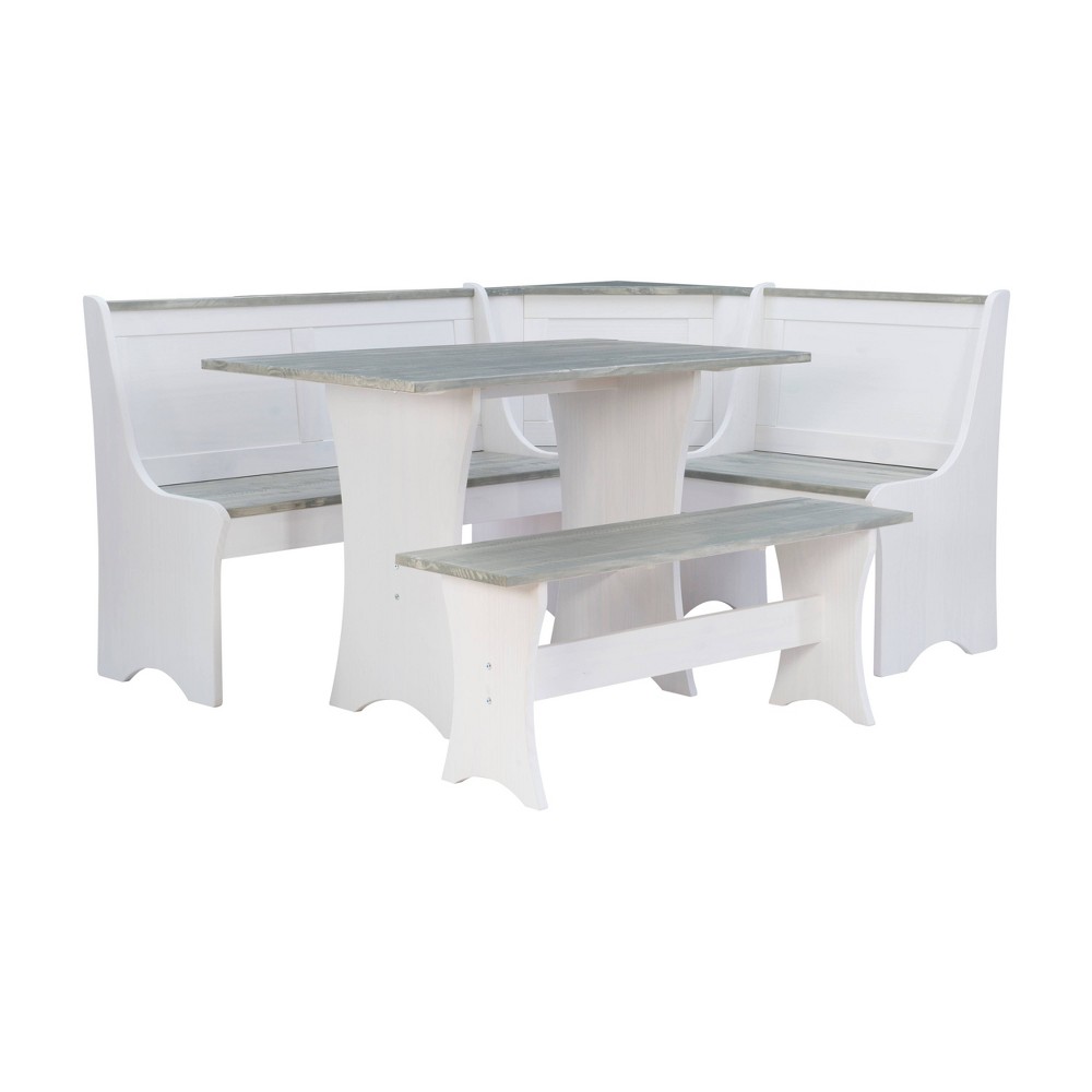 Photos - Dining Table Linon Parkside Storage Corner Bench Dining Set White/Gray - : Solid Pine, Seats 5, Hidden Compartments 