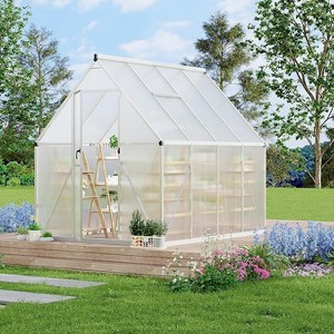 Coucheta 6x7ft Greenhouse Collection - Aluminum-Framed Polycarbonate with Roof Vent & Lockable Door, Heavy Duty for Backyard, Green & Silver - 1 of 4