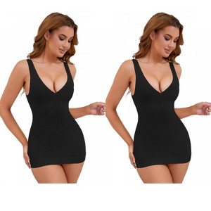 INSPIRE CHIC 2 Pcs Women's V-Neck Control Waisted Slimming Sleeveless Slim-Fit Body Shaper - 1 of 4