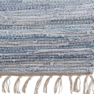 Denim Blue Cotton Chindi Table Runner with Fringed Edges