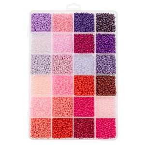 John Bead 300g Assorted Glass Seed Beads 8/0, 24 Colors Red & Purple Palette Palette Round Bead for DIY Crafts Jewelry Making Bead Box - 1 of 4