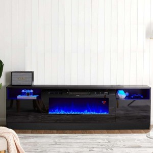 Acekool 70" TV Stand with 36" Electric Fireplace, LED Lights, Highlight Storage Cabinets, Black Entertainment Center for TVs up to 90" - 1 of 1