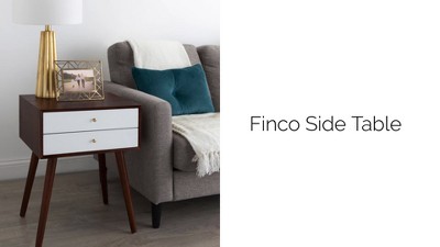 Midcentury Modern Walnut Brown and White Side Table with Storage