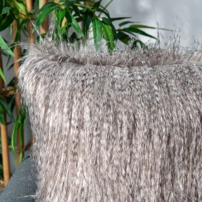 Gray Faux Fur Feather Filled Square Throw Pillow