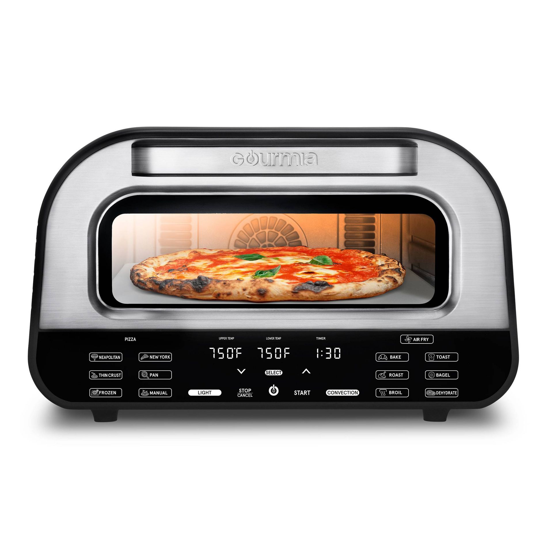 Gourmia All-In-One Indoor Pizza Oven, Toaster Oven, and Air Fryer w/ 6 Pizza Presets and 7 Cooking Functions: 1800W