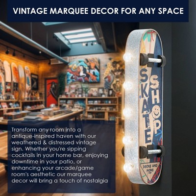 Vintage Metal LED Skate Shop Marquee Sign with Bulbs