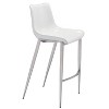 Zuo Modern Magnus Barstool Set of 2, 43" White Faux Leather Seat with Silver Stainless Steel Frame, Modern Style - 3 of 4