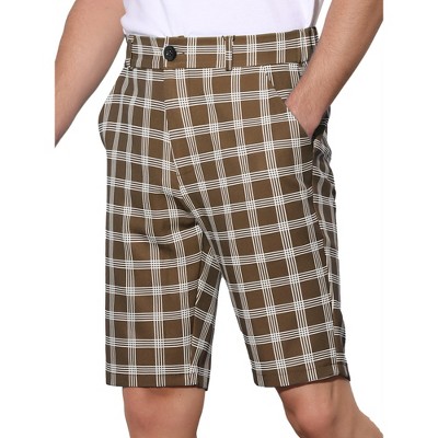 INSPIRE CHIC Men's Straight Fit Flat Front Plaid Printed Shorts
