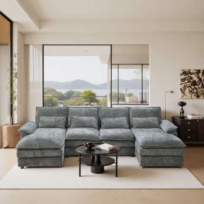 GDFStudio Rigby 110" U-Shaped Chenille 4 Seater Sectional Sofa with Double Chaise Lounge