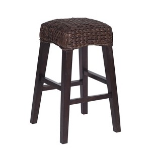 JONATHAN Y Maui Rustic Bohemian Hyacinth/Wood Backless Bar Stool, Brown Wash Woven Seat with Natural Wood Frame - 1 of 4